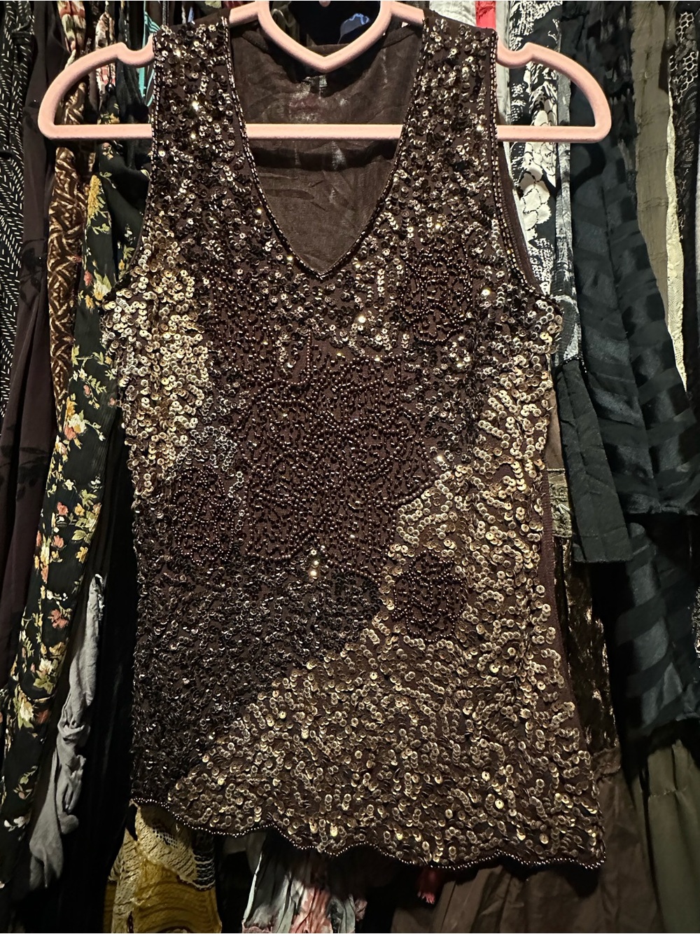 Embellished Brown Sequin Tank Dress